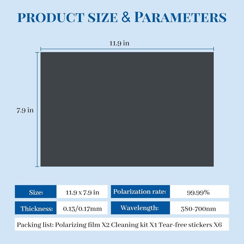 Steinfinit Polarizing Film, Adhesive Polarized Film, with Cleaning Kit, 2 Piece Pack LCD Polarizing Film, Size 7.9 X 11.9 in, Suitable for LCD Screen Repair and Physics Education - Image 4